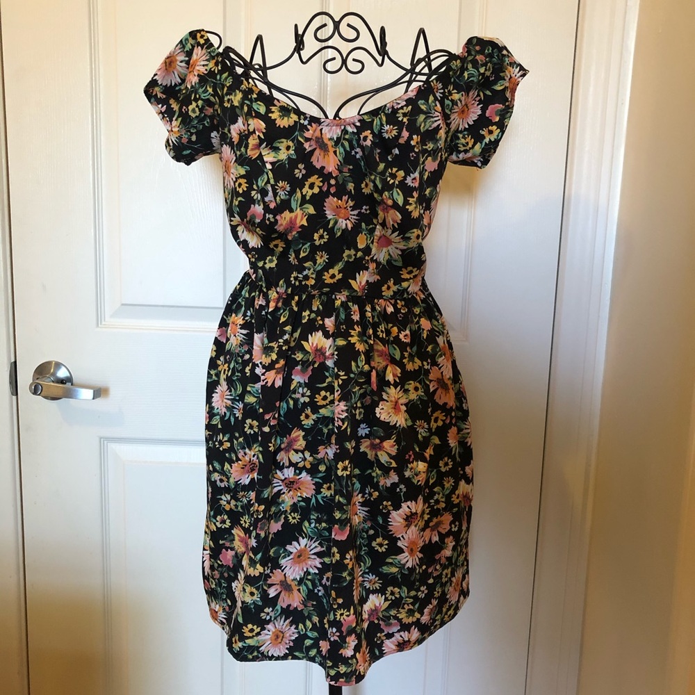 Black skater dress with wildflower print